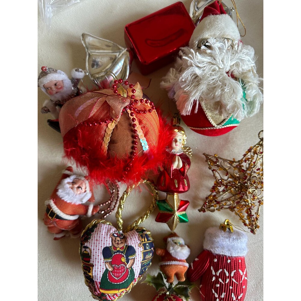 10 x vintage and unique Christmas tree ornaments from France: Santa, etc